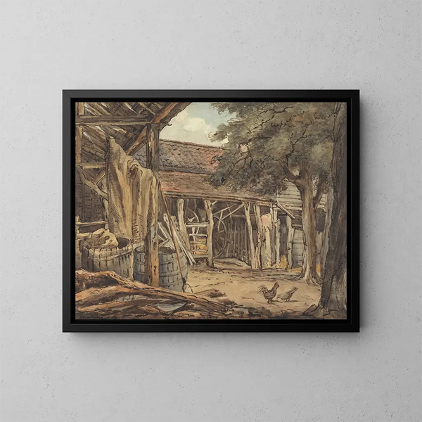 Een boerderijplein - William Henry Hunt — ingelijst kunstwerk aan de muur