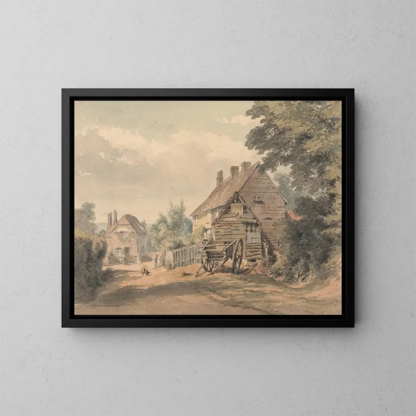 Een straat in een dorp op het platteland - William Henry Hunt — ingelijst kunstwerk aan de muur