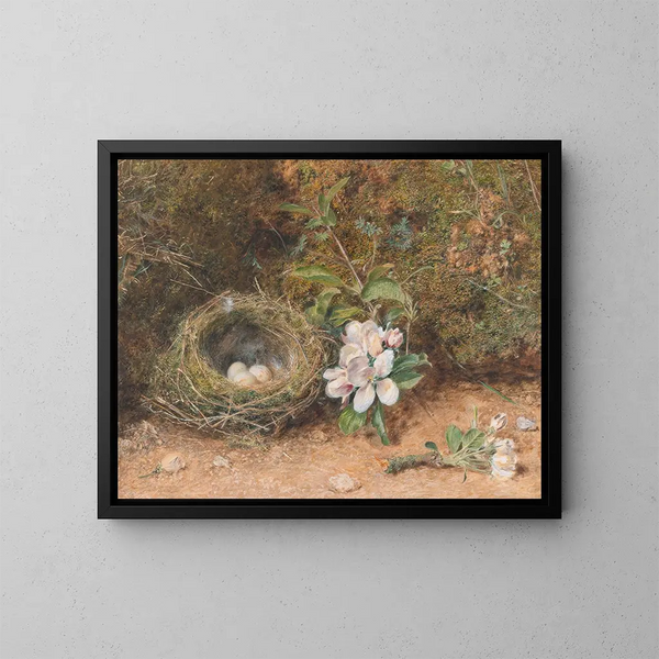 van het Vogelhuisje met appelbloesem takken - William Henry Hunt — ingelijst kunstwerk aan de muur