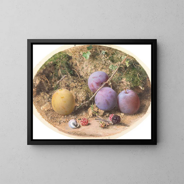 Prunes en bramen - William Henry Hunt — ingelijst kunstwerk aan de muur