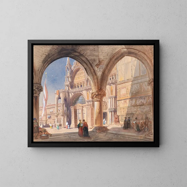 Sint-Marcus in Venetië vanaf de colonnade van het Dogepaleis - William Henry Lake Price — ingelijst kunstwerk aan de muur