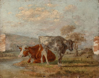 William Huggins - A sketch of two cows in a landscape.webp