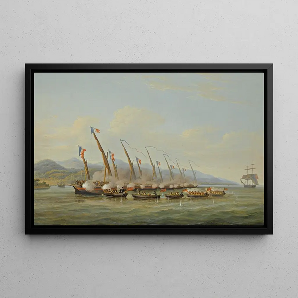 William John Huggins - The Boats Of HMS Sloop Procris 10 Guns Engaging French Gunboats Off The Mouth Of The Indramayo Java.webp