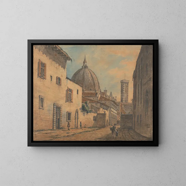 Een straat in Florence met de Duomo en de Campanile op de achtergrond - William Marlow — ingelijst kunstwerk aan de muur
