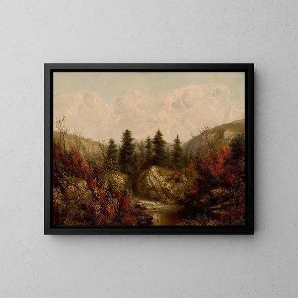 Rivière à travers une forêt d'automne - William Mason Brown — ingelijst kunstwerk aan de muur
