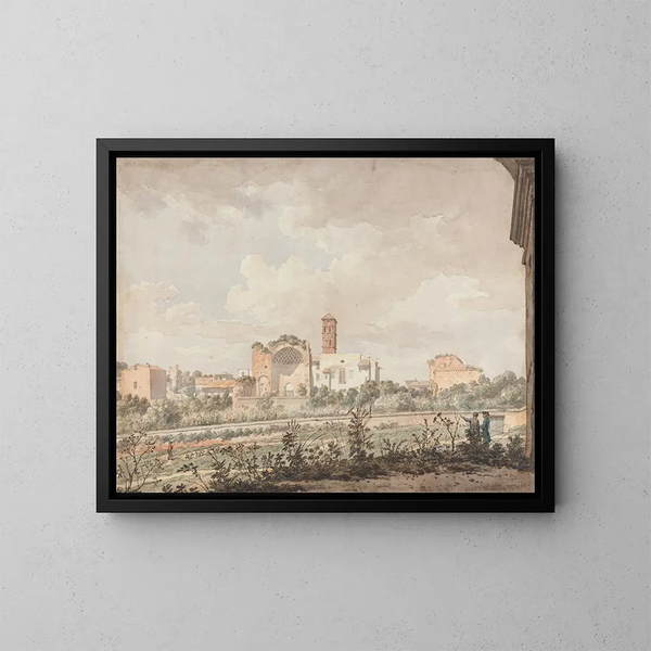 Tempel van Venus en Rome vanaf het Colosseum - William Pars — ingelijst kunstwerk aan de muur
