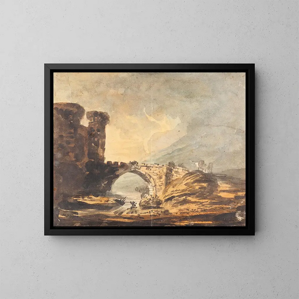 Landschap met een kasteel en een brug - William Payne — ingelijst kunstwerk aan de muur