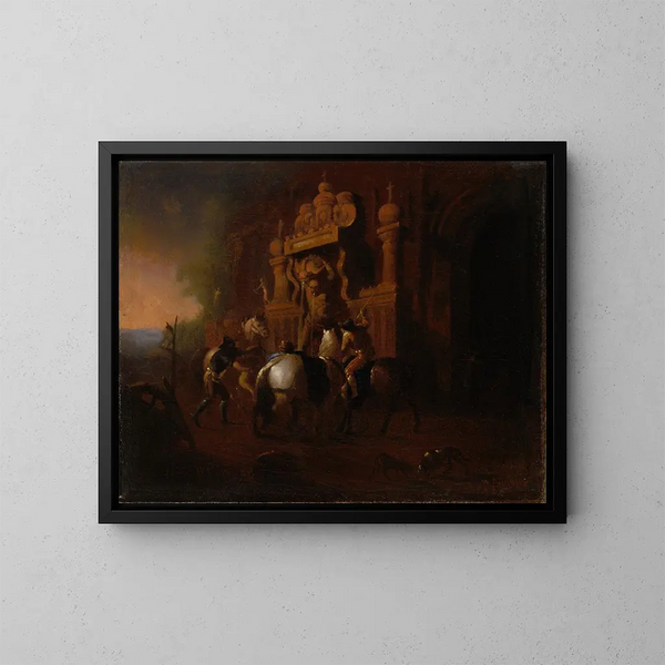 van de paarden bij een fontein - William Rimmer — ingelijst kunstwerk aan de muur