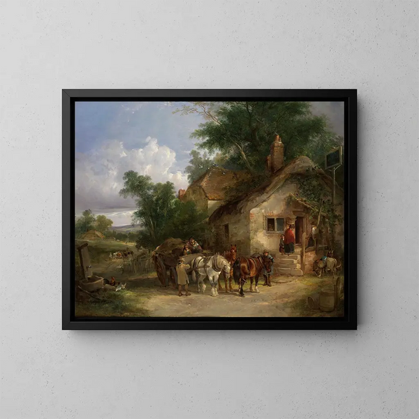 Een halte bij de herberg - William Shayer — ingelijst kunstwerk aan de muur