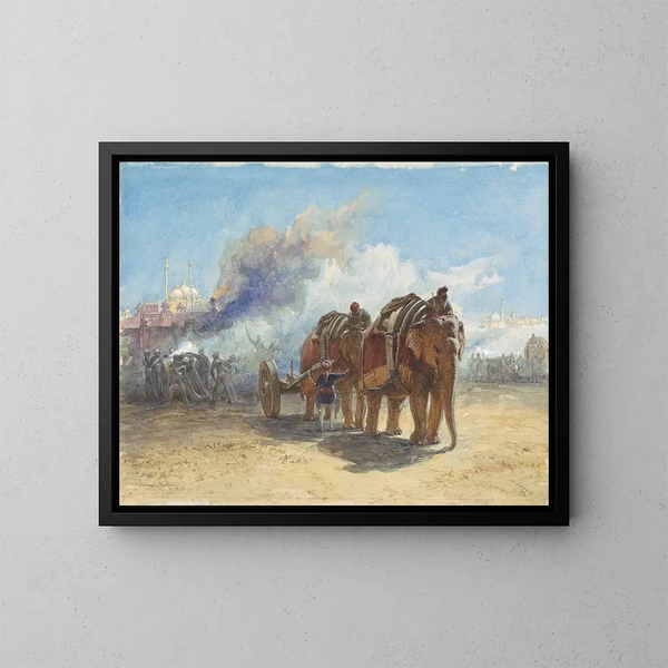 Batterij van olifanten - William Simpson — ingelijst kunstwerk aan de muur