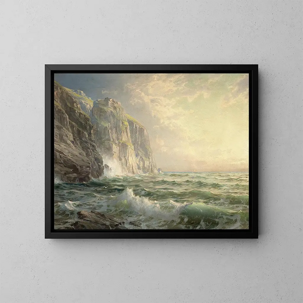 van Falaises rocheuses avec mer tempétueuse en Cornouailles - William Trost Richards — ingelijst kunstwerk aan de muur
