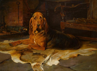 William Woodhouse - A bloodhound by the fireside.webp