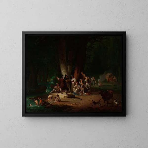 Kamp van de zigeuners aan de waterkant - Wincenty Smokowski — ingelijst kunstwerk aan de muur