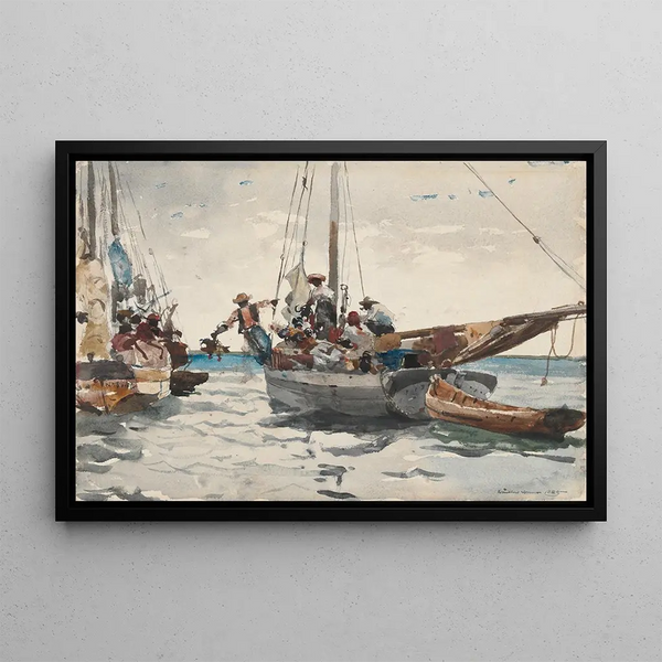 Markt scène in Nassau - Winslow Homer — ingelijst kunstwerk aan de muur