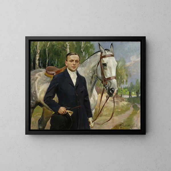 portret van Bronisaw Krystall met een paard - Wojciech Kossak — ingelijst kunstwerk aan de muur
