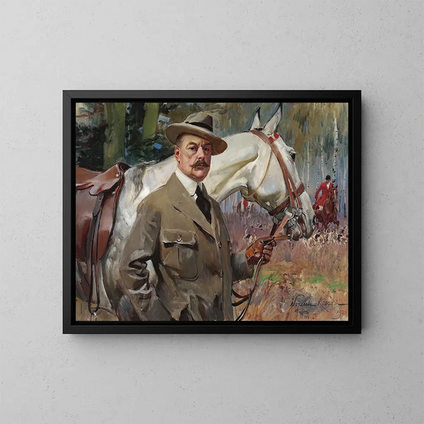 Zelfportret met een paard - Wojciech Kossak — ingelijst kunstwerk aan de muur