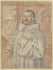 portret van een protestantse predikant, links een wapenschild met drie bloemen, rechts een kruisbeeld - Wolfgang Kilian — weergave van het kunstwerk