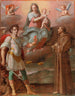 Het Madonna met Kind tussen aartsengel Michael en Sint Franciscus - Atelier van Santi di Tito — weergave van het kunstwerk