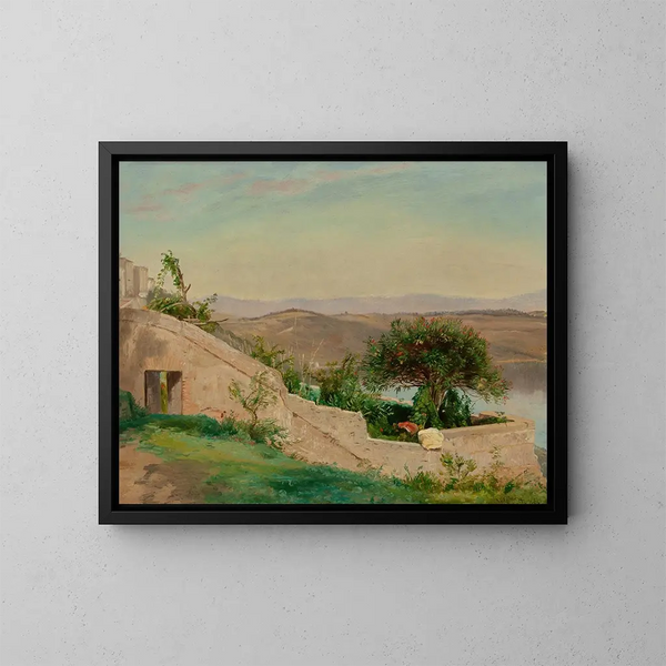 Lac Albano vanaf het kasteel van Gandolfo, Italië - Worthington Whittredge — ingelijst kunstwerk aan de muur