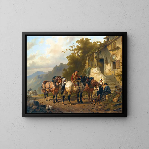Een rust bij de herberg - Wouterus Verschuur — ingelijst kunstwerk aan de muur