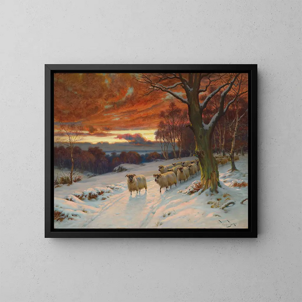 Een winteravond - Wright Barker — ingelijst kunstwerk aan de muur