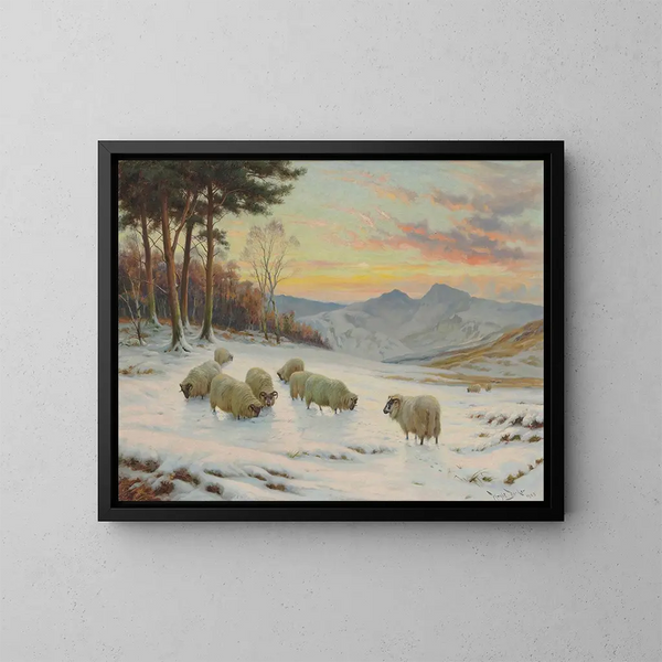 Een winteravond - Wright Barker — ingelijst kunstwerk aan de muur
