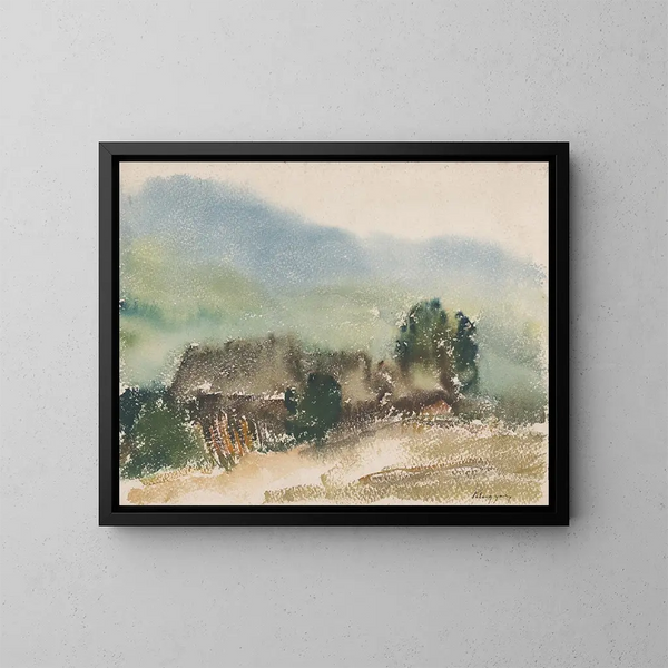 motief met dorpscottages - Zolo Palugyay — ingelijst kunstwerk aan de muur