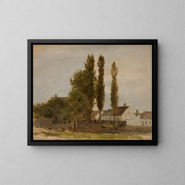 Landschap met bomen en huizen - Zygmunt Sidorowicz — ingelijst kunstwerk aan de muur