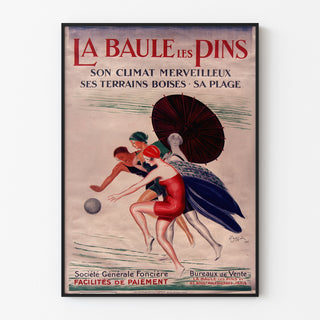 Vintage Bretagne-poster – La Baule-les-Pins, in een smal frame aan een lichte muur.