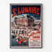 Vintage poster Bretagne – Saint-Lunaire, zeebaden, gepresenteerd in een smal kader tegen een lichte muur.