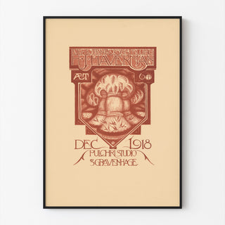 Vintage tentoonstellingsposter – Haverman, 1918 – Roland Holst, in een smal frame aan een lichte muur.