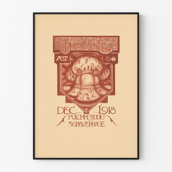 Vintage exhibition poster – Haverman, 1918 – Roland Holst, displayed in a slim frame on a light wall.