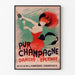 Vintage reclameposter Champagne Damery-Épernay, weergegeven in een dunne lijst aan een lichte muur.