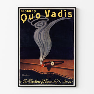 Vintage reclameposter Cigares Quo Vadis, gepresenteerd in een smal lijstje tegen een lichte muur.