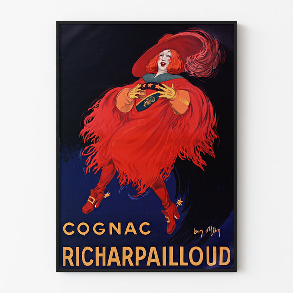 Vintage advertisement Cognac Richarpailloud, displayed in a slim frame on a light wall.
