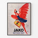 Vintage reclameposter Jako nettoie tout, gepresenteerd in een smal lijstje tegen een lichte muur.