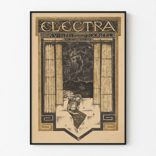 Vintage theaterposter – Electra – Richard Roland Holst, in een smal frame aan een lichte muur.