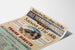 Vintage reisposter – Bagnoles, thermale wateren, gepresenteerd op een licht gebogen blad, perspectiefweergave.