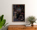 Vintage toeristische affiche – Vichy, PLM, ingelijst boven een houten dressoir, tussen planten.