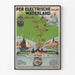 Vintage toeristische poster – Waterland, elektrische tram, gepresenteerd in een dunne lijst tegen een lichte muur.