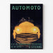 Vintage poster Automoto, Saint-Étienne, in een smal frame aan een lichte muur.