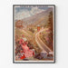 Vintage Auvergne-poster, Le Lioran, gepresenteerd in een smal frame aan een lichte muur.