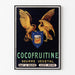 Vintageposter Cocofruitine, plantaardige boter, getoond in een smal lijstje tegen een lichte muur.