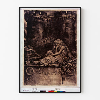 Vintage affiche Emprunt de Verdun... 6%, weergegeven in een dunne lijst aan een lichte muur.