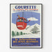 Vintageposter Gourette, télévoiture, gepresenteerd in een smal kader aan een lichte muur.