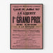 Vintage poster Grand Prix de Lyon, marche, gepresenteerd in een smal lijstje aan een lichte muur.