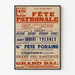 Vintage poster Le Merlerault, dorpsfeest, gepresenteerd in een smal kader aan een lichte muur.
