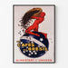 Vintage affiche Les Cafés du Brésil, gepresenteerd in een smal frame aan een lichte muur.