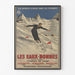 Vintageposter Les Eaux-Bonnes, wintersport, gepresenteerd in een smal kader aan een lichte muur.