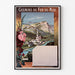 Vintageposter Lourdes, chemins de fer du Midi, gepresenteerd in een smal kader aan een lichte muur.